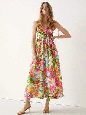 & Other Stories Tie-Strap Floral Midi/Maxi Dress, Twist Front, Keyhole | EU38/SM